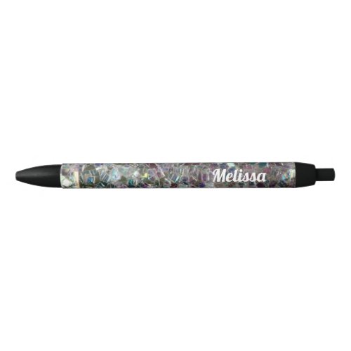 Sparkly silver gray mosaic glitter Personalize  Black Ink Pen