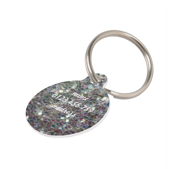 Sparkly silver gray mosaic glitter Personalize  Pet Tag (Side)