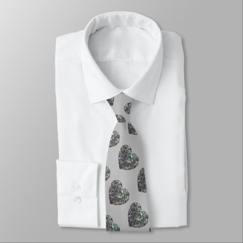 Sparkly silver Heart gray Valentines day 2 sides Neck Tie