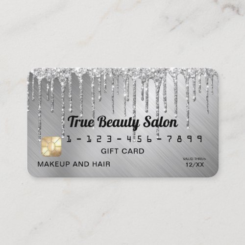 Sparkly Silver Metallic Glitter Drips Gift Credit Business Card