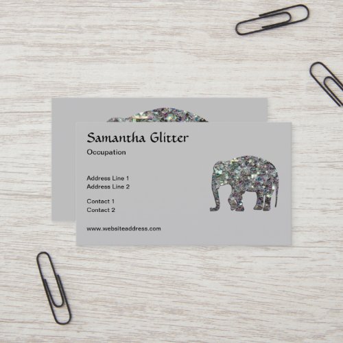 Sparkly silver mosaic Elephant Monogram on gray Business Card