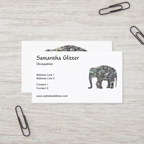 Sparkly silver mosaic Elephant Monogram on white Business Card