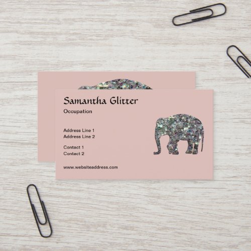 Sparkly silver mosaic Elephant Monogram rose pink Business Card