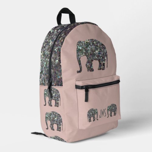 Sparkly silver mosaic Elephant Monogram rose pink Printed Backpack