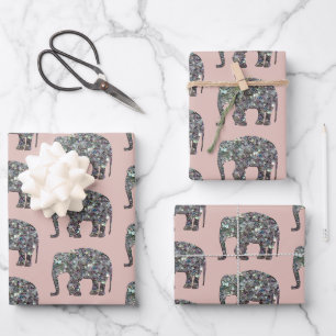 Sparkly silver mosaic Elephant pattern rose pink Wrapping Paper Sheets