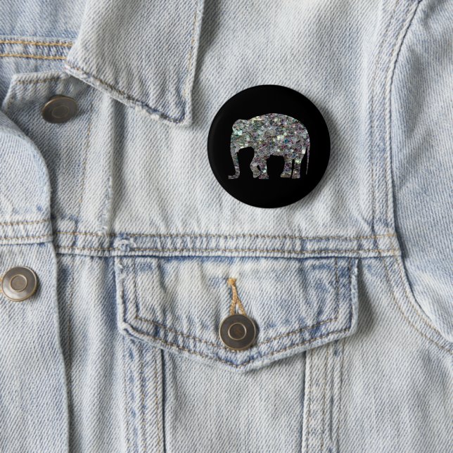 Sparkly silver mosaic glitter Elephant Button (In Situ)