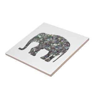 Sparkly silver mosaic glitter Elephant Ceramic Tile