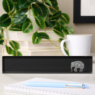 Sparkly silver mosaic glitter Elephant Desk Name Plate