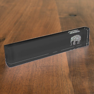 Sparkly silver mosaic glitter Elephant Desk Name Plate