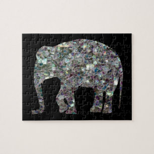 Sparkly silver mosaic glitter Elephant Jigsaw Puzzle