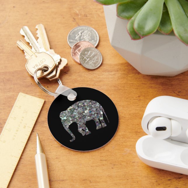 Sparkly silver mosaic glitter Elephant Keychain (Desk)