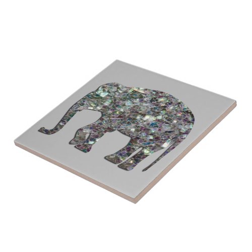 Sparkly silver mosaic glitter Elephant light gray Ceramic Tile