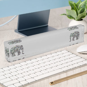 Sparkly silver mosaic glitter Elephant light gray Desk Name Plate