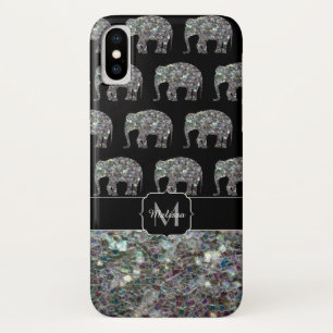 Sparkly silver mosaic glitter Elephant Monogram iPhone X Case