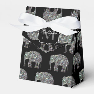Sparkly silver mosaic glitter Elephant Monogram Favor Boxes