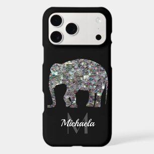 Sparkly silver mosaic glitter Elephant Monogram iPhone 17 Pro Max Case