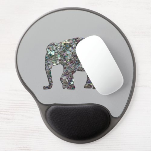 Sparkly silver mosaic glitter Elephant on gray Gel Mouse Pad