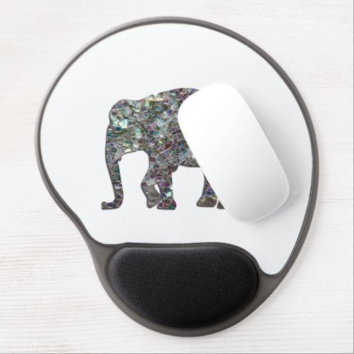 Sparkly silver mosaic glitter Elephant on white Gel Mouse Pad