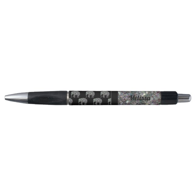 Sparkly silver mosaic glitter Elephant Pen (Front)