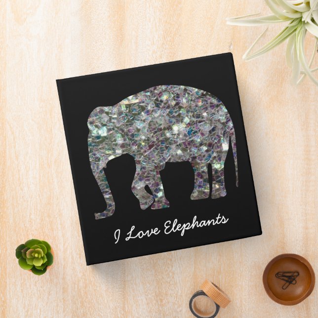 Sparkly silver mosaic glitter Elephant Personalize Binder (In Situ)