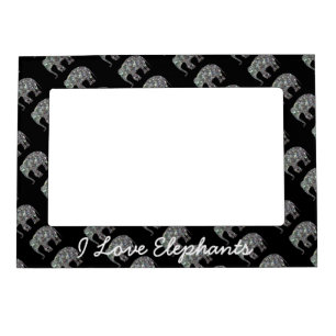Sparkly silver mosaic glitter Elephant Personalize Magnetic Frame