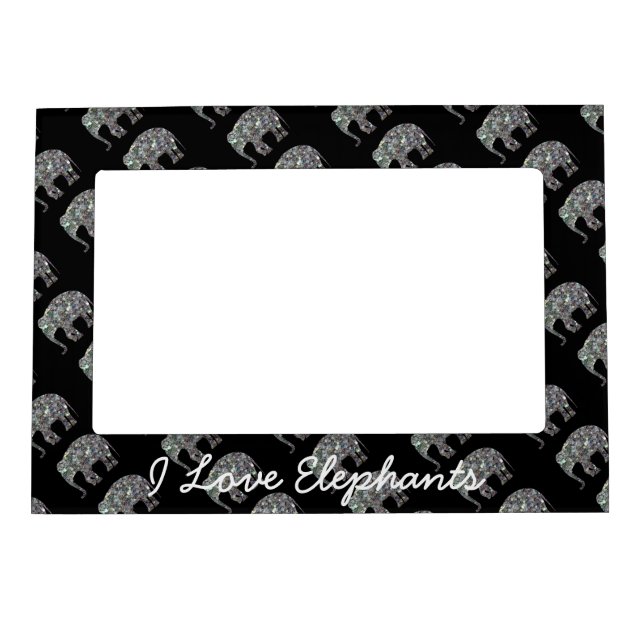 Sparkly silver mosaic glitter Elephant Personalize Magnetic Frame (Front)