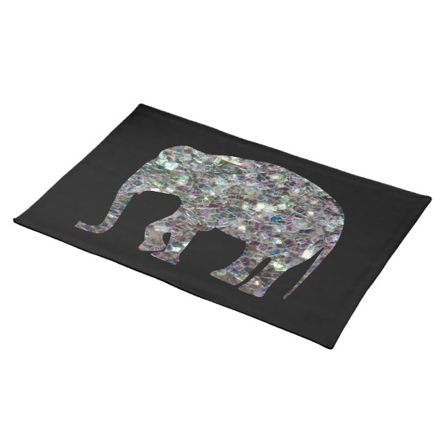 Sparkly silver mosaic glitter Elephant Placemat (On Table)