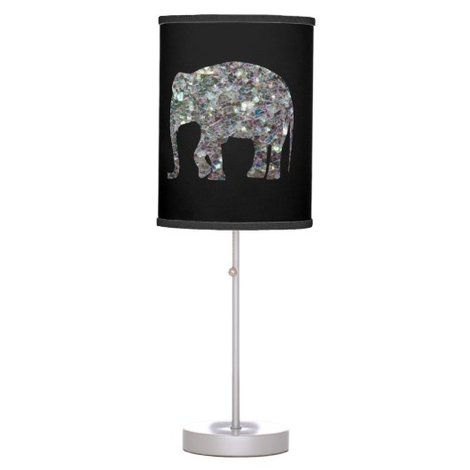 Sparkly silver mosaic glitter Elephant Table Lamp (Front)