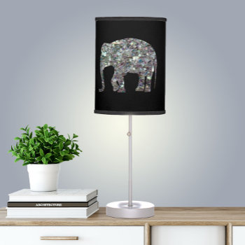 Sparkly Silver Mosaic Glitter Elephant Table Lamp by PLdesign at Zazzle