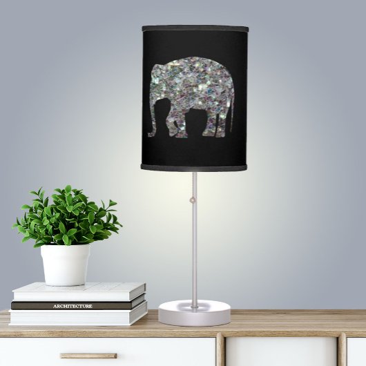 Sparkly silver mosaic glitter Elephant Table Lamp