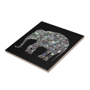 Sparkly silver mosaic glitter Elephant Tile