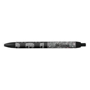 Sparkly silver mosaic glitter Elephant Your name Pen