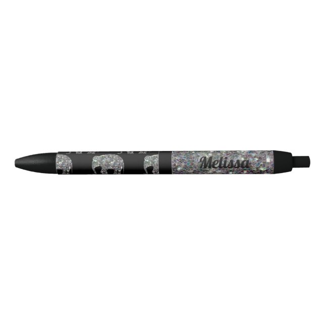 Sparkly silver mosaic glitter Elephant Your name Pen (Front)