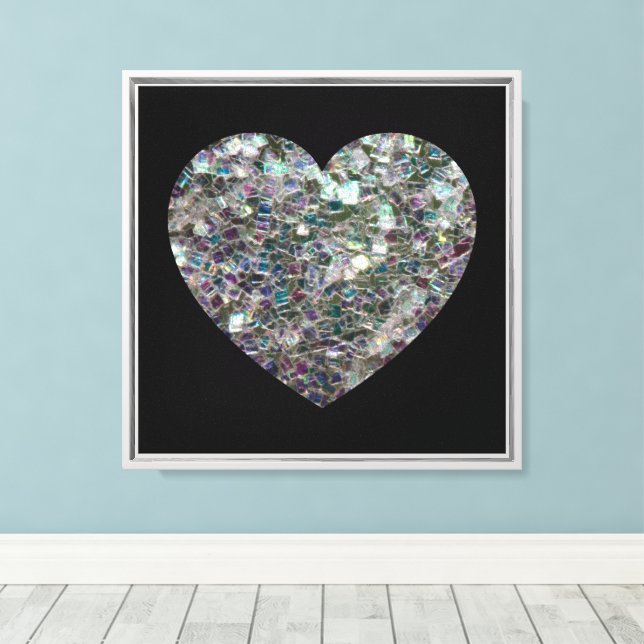 Sparkly silver mosaic glitter Heart Canvas Print (Insitu(Wood Floor))