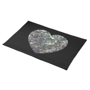 Sparkly silver mosaic glitter Heart Cloth Placemat
