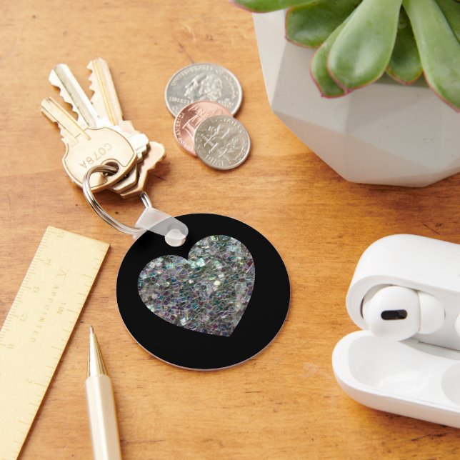 Sparkly silver mosaic glitter Heart Keychain (Desk)