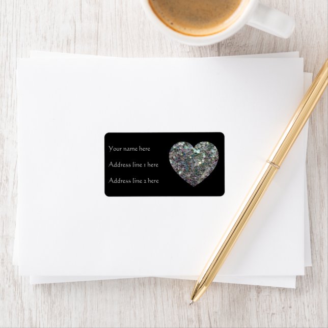 Sparkly silver mosaic glitter Heart Label (Insitu)