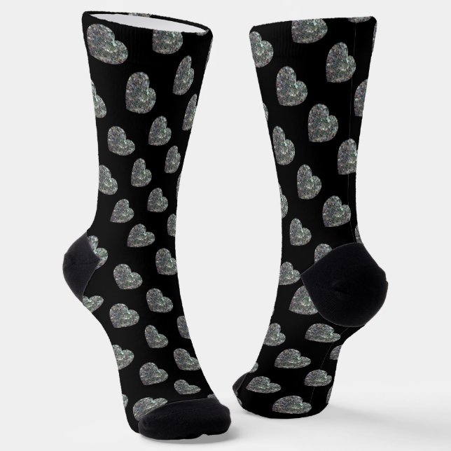 Sparkly silver mosaic glitter Hearts pattern Socks (Angled)
