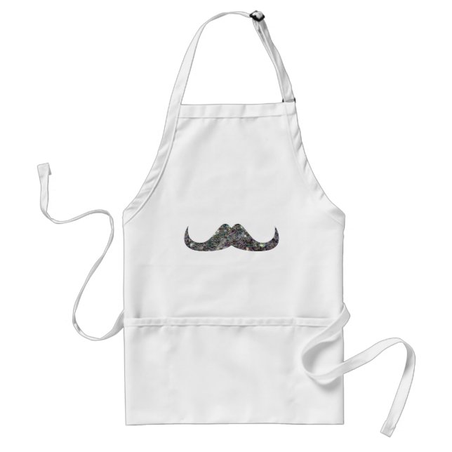 Sparkly silver mosaic glitter Mustache Customize Adult Apron (Front)