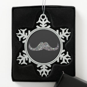 Sparkly silver mosaic glitter Mustache Customize Snowflake Pewter Christmas Ornament