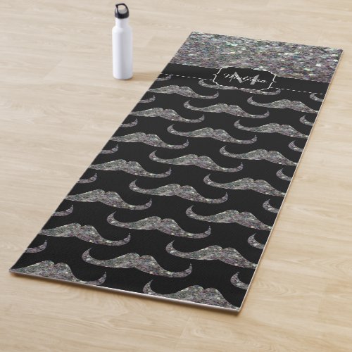 Sparkly silver mosaic Mustache pattern Monogram Yoga Mat