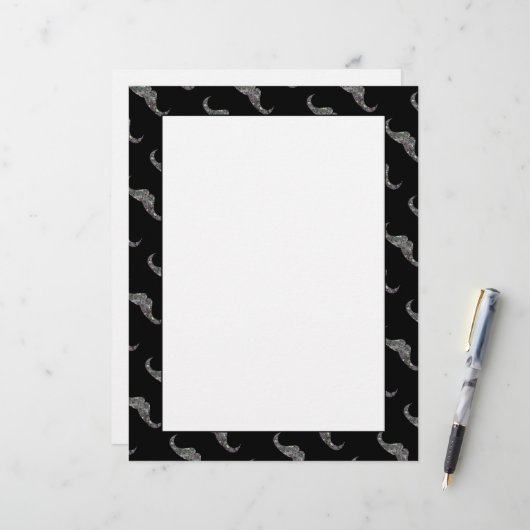 Sparkly silver mosaic Mustache pattern paper (Front/Back In Situ)