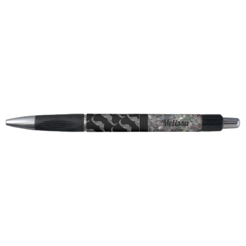 Sparkly silver mosaic Mustache pattern Personalize Pen