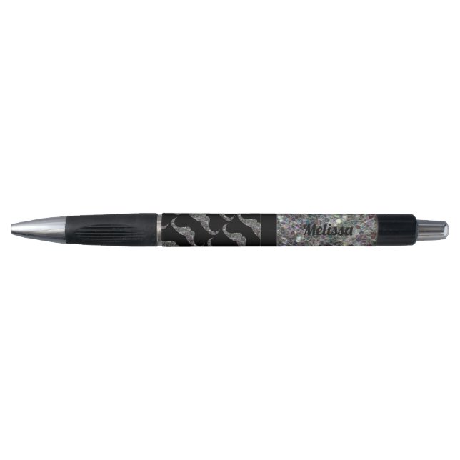 Sparkly silver mosaic Mustache pattern Personalize Pen (Front)