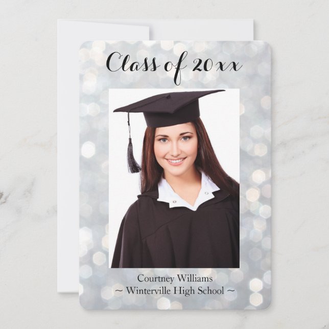 Sparkly Silver Photo Graduation Announcement (Front)