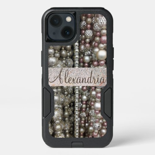 Sparkly Silver Pink Stringed Beads Customized    iPhone 13 Case