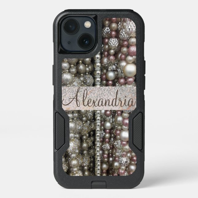 Sparkly Silver Pink Stringed Beads Customized    Otterbox iPhone Case (Back)