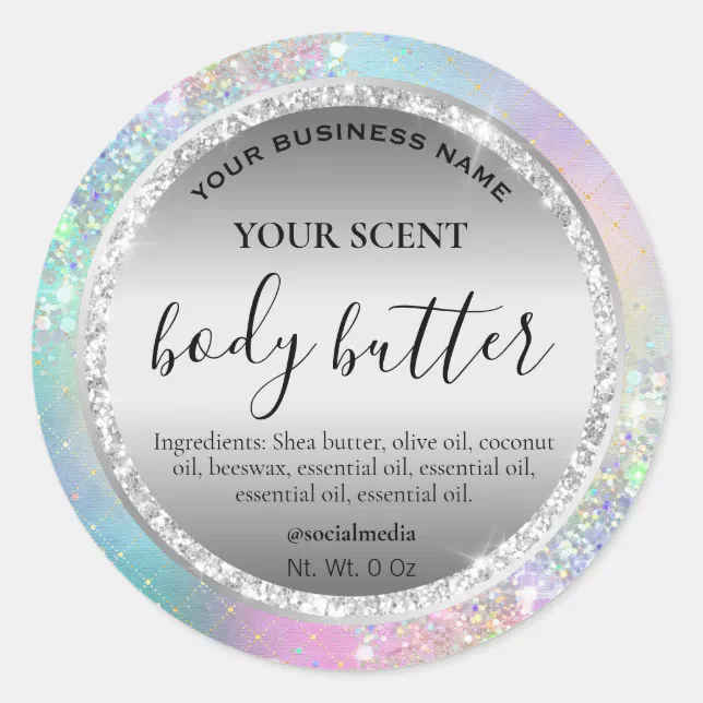 Sparkly Silver Rainbow Pastel Body Butter Labels | Zazzle