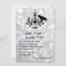 Sparkly Silver & Raven Black Halloween Invitation