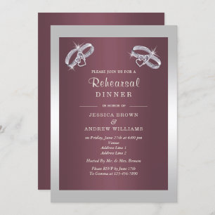 Sparkly Silver Rings & Burgandy Rehearsal Dinner Invitation